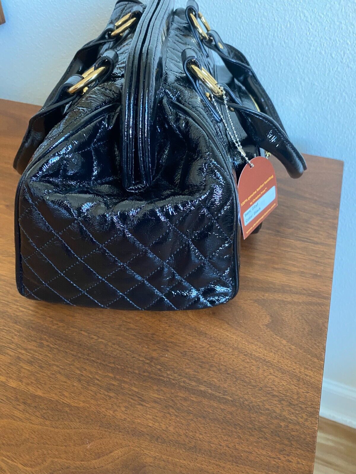 Genuine Quilted Leather Handbag Color Dark Blue: Handbags
