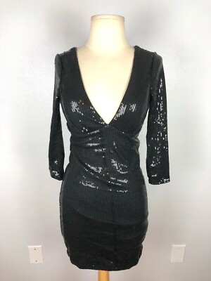 Forever 21 Black Sequin 3/4 Sleeve Sleeve Short Dress, Size S | eBay
