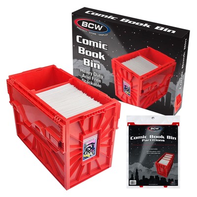 BCW Short Comic Book Bin & Extra Partitions Bundle (4 Partitions Total) - Red...