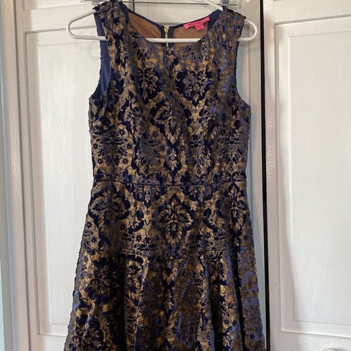 Vintage 1990s Betsey Johnson blue and gold brocade party dress. Size 6 - Picture 9 of 9