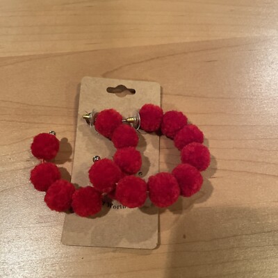 Fashion Red Ball Pom Pom Hoop Statement Earrings