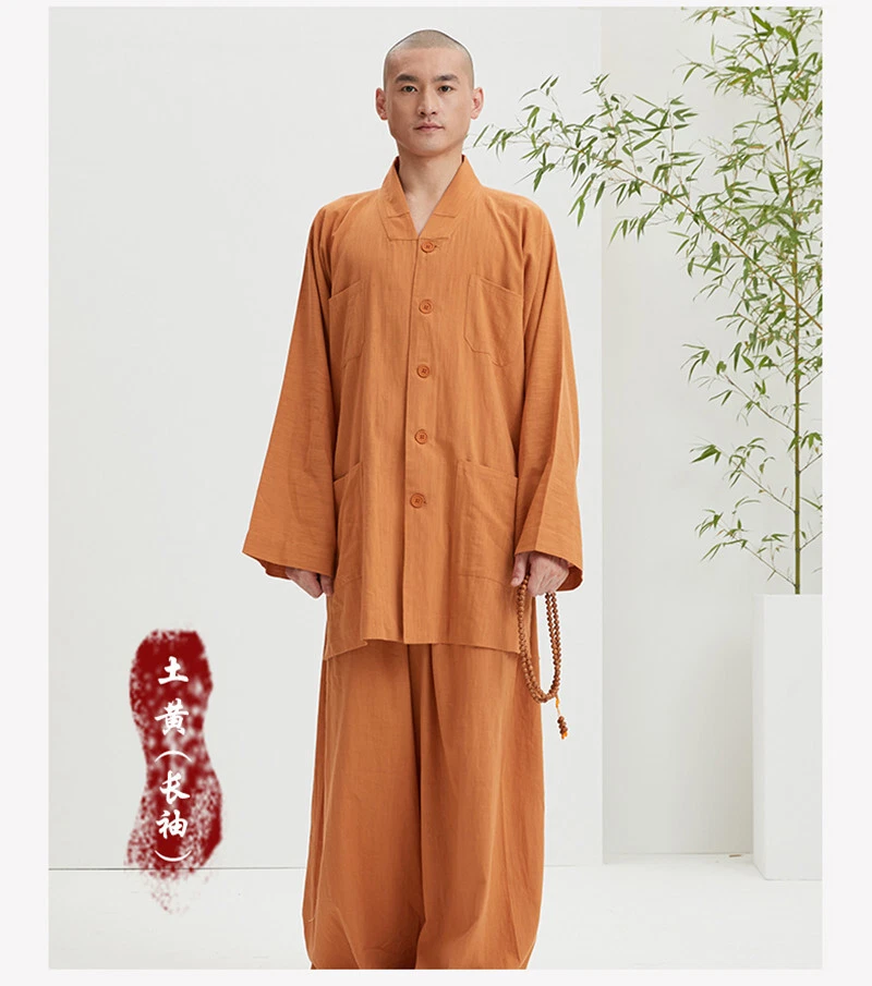 Shaolin Monje Budista Meditación Algodón Lino Traje de Todos los Días Bata Vestido Kung Fu  Foto 4 de 4