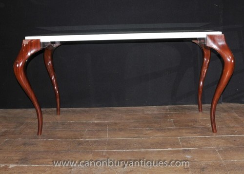 Mid Century Modern Glass Mahogany Console Table Tables