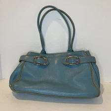 Cole Haan Turquoise Aqua Teal Leather Handbag Purse Hobo Satchel Village F04