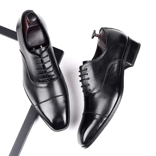 Scarpe eleganti da uomo punta quadrata scarpe da uomo in pelle stile business alla moda slip - Foto 15 di 26