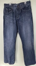 Flypaper Jeans Mens 30 x 30 Boot Cut Blue Denim Embroidery Pocket Baggy