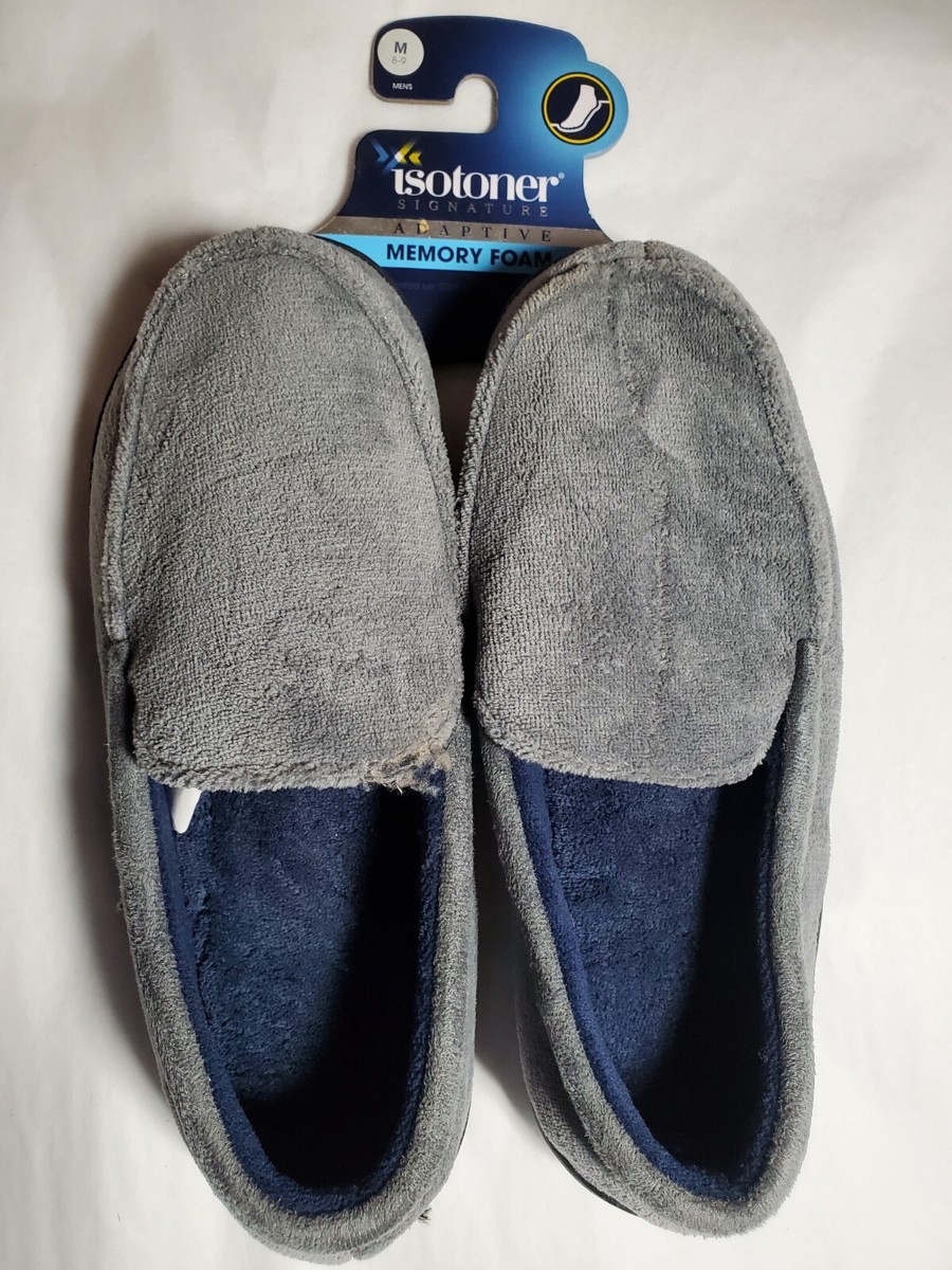 ISOTONER Slippers Mens Size 8 9 Grey Slip On Plush Lined Gel Memory Foam isotoner Gray Slippers for Men for sale | eBay main image 2