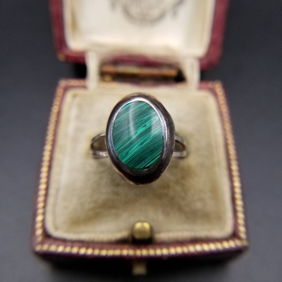 Mexico 925 Silver Malachite Color Oval Inlay Simple Vintage Ring 