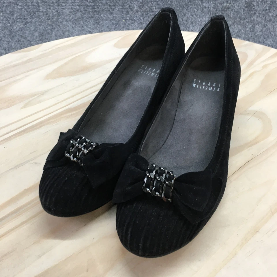 Sandalia Stuart Weitzman Juvenil 4 Negra Sin Cordones Punta Cerrada Cuña Informal Comodidad Foto 3 de 4