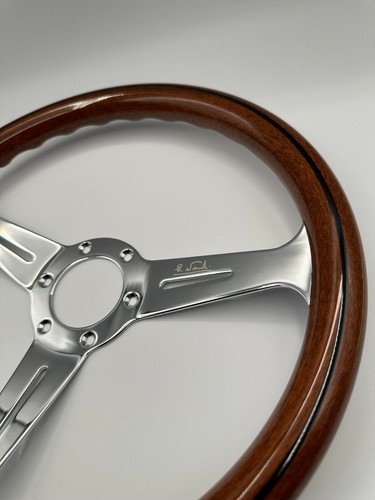NARDI Classic 360mm Mahogany Wood Steering Wheel with Silver Chrome Finish - Picture 2 of 6