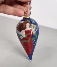 LI BIEN PIER 1 Teardrop 2010 ANGEL Reverse Handpainted Christmas GLASS ORNAMENT