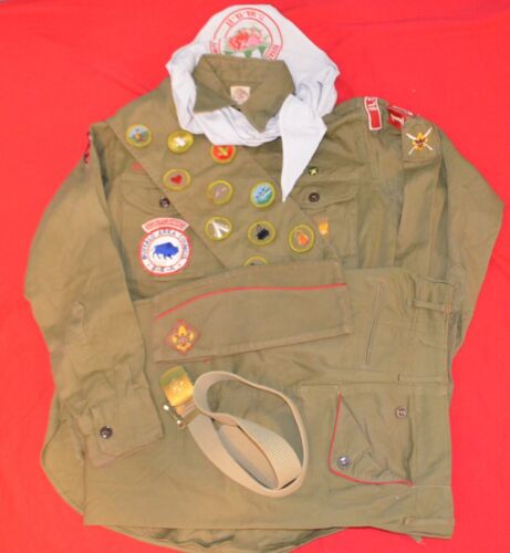 Vintage 1950's Boy Scouts Uniform Shirt Sash Patches Pants Hat Belt Buffalo NY - Foto 1 di 24