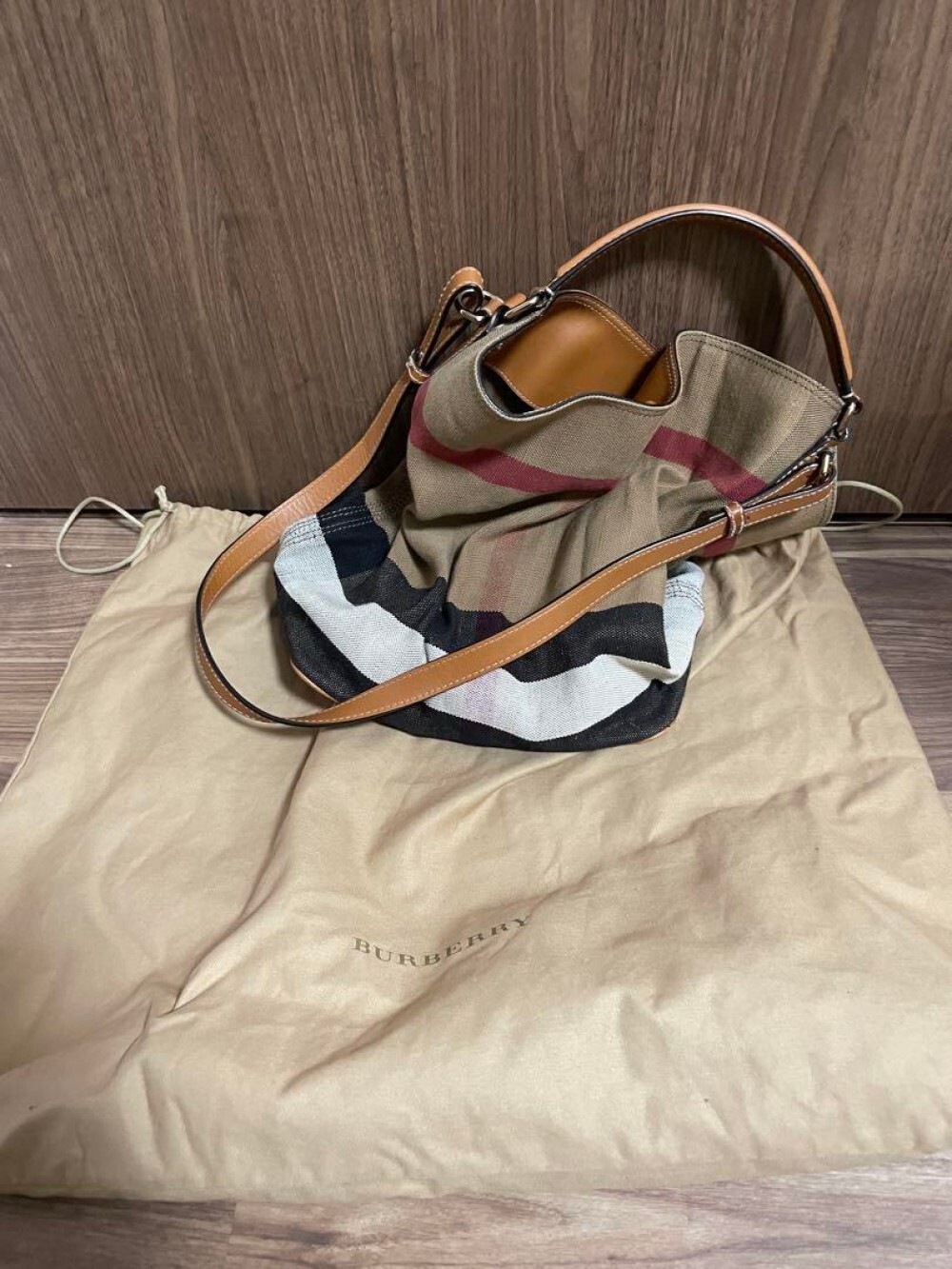 Burberry Shoulder Bag Nova Check Canvas Beige Authentic F1003299