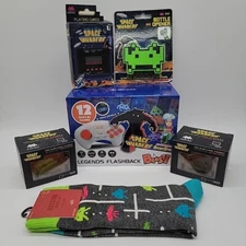 Space Invaders Lot Bottle Opener Socks Figures Plug N Play Game Flashback Cards