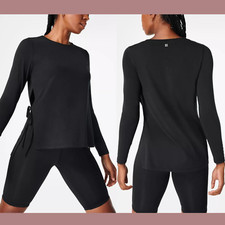NWT 68 Sweaty Betty  Small 4-6  Long-Sleeve Side-Tie Yoga Top in Black T1702