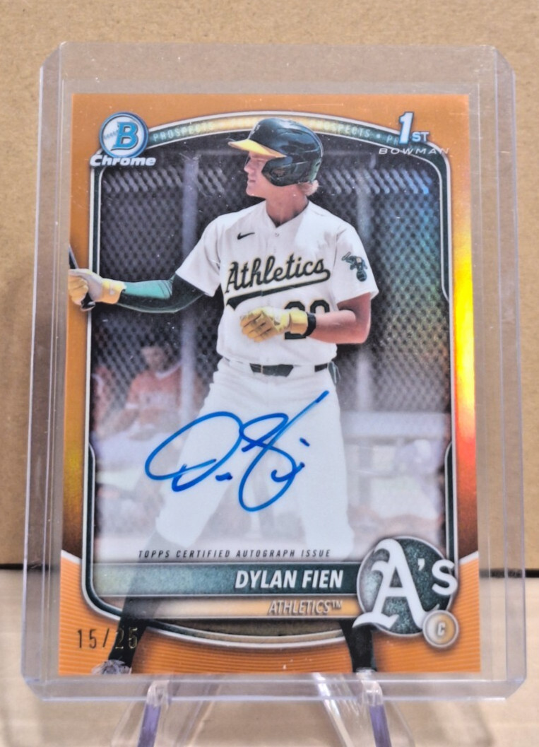 2025 Bowman #CPA-DF Dylan Fien 1st Chrome Orange Auto 15/25 Athletics