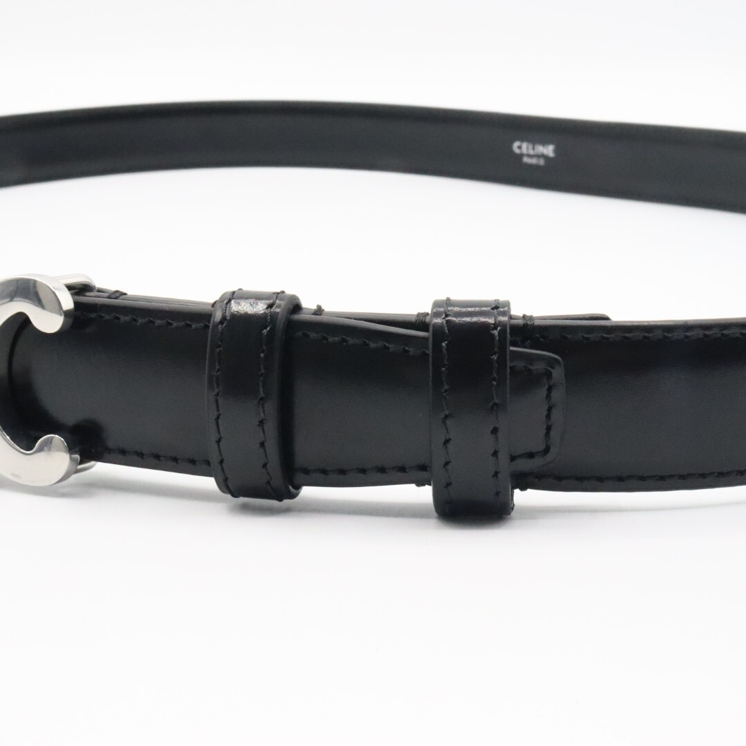 Auth CELINE Triomphe belt leather 95 Used Black Women Japan