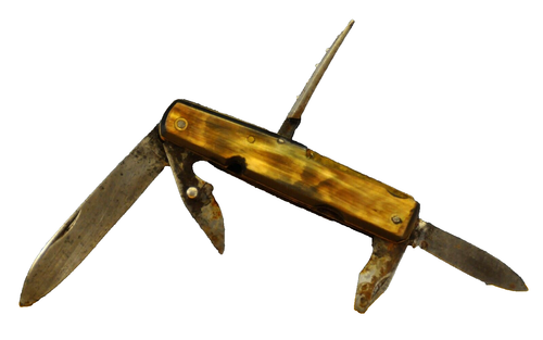 Vintage Rare Hand Made c.1937's Horn Handles Multi-Tool Knife w/Leather case - Picture 2 of 11