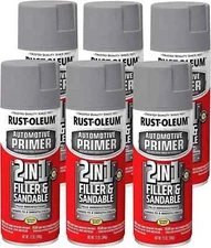12 OZ AUTO PAINT SPRAY 2 In 1 Filler Sandable Primer Gray Rust Preventer 6 Pack