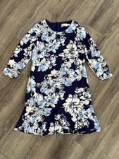 Eliza J Navy Blue Floral Shift Dress with Light Blue and White Accents Lined