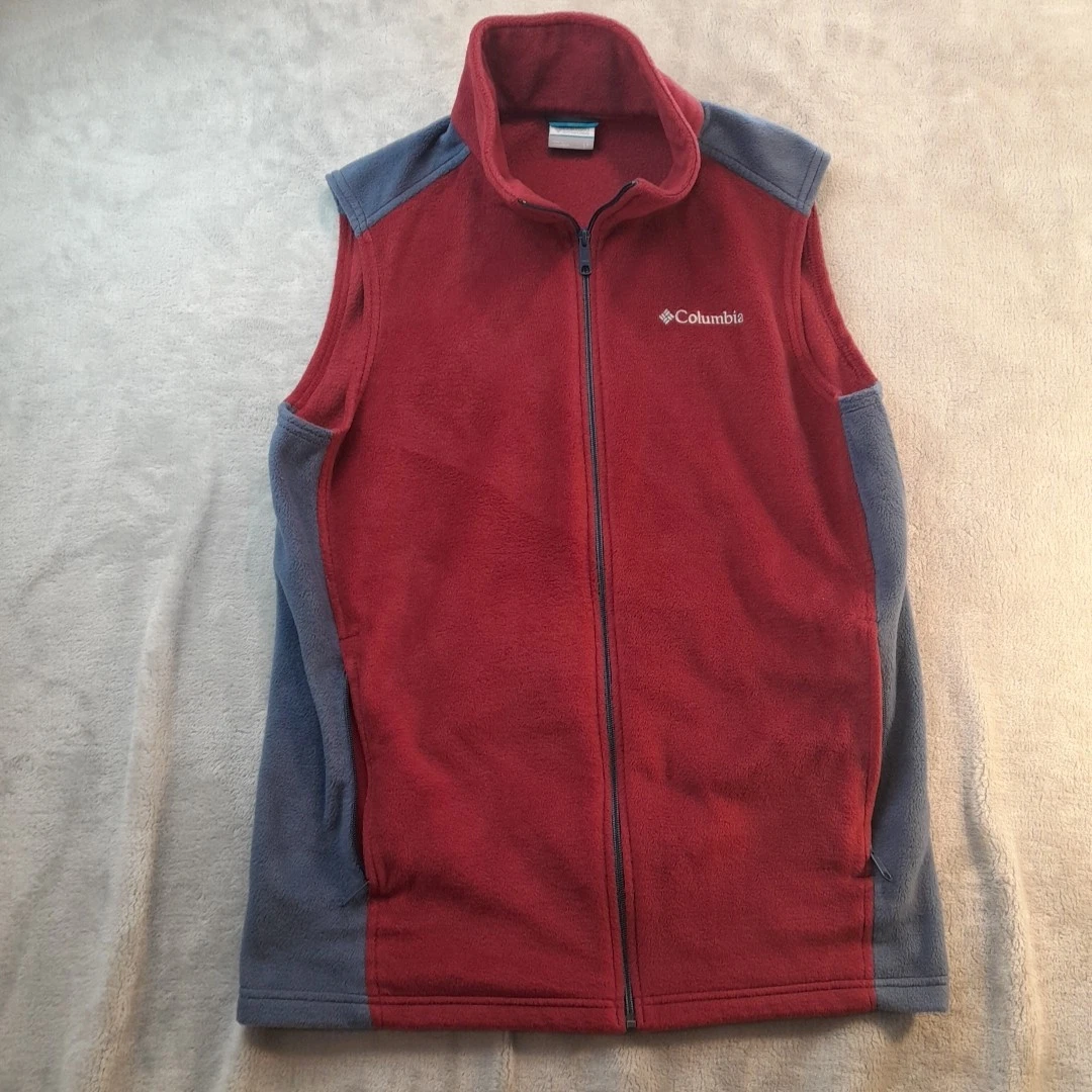 Columbia Men’s Sleeveless Full Zip Fleece Vest Blue/Red Size LT