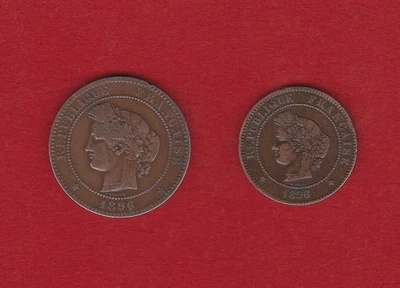 Lot de 2 monnaies / 10 et 5 centimes 1896 A / Cérès / 3 ème république / bronze - Photo 1/2
