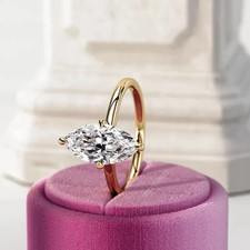 2.20 Ct Moissanite Marquise Cut Prong Engagement Ring 14K Yellow Gold Plated