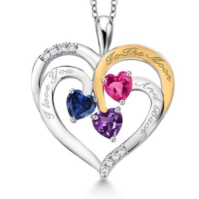 1.52 Ct Created Sapphire Pink Created Sapphire Rhodium Plated Pendant with Chain