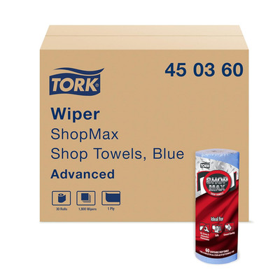 Tork Shopmax Heavy Duty Paper Shop Towel Blue, High Absorbency, 30 Rolls X 60 Sh