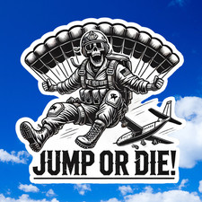 2" Jump or Die Skydiving Skeleton Sticker, Decal, Plane, Skull, Military, Sport