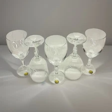 Bohemia Set/5 Crystal Vtg Crystalex "Ingrid Andrea" Pattern Wine Goblets Clear