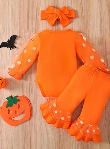 Otoño, Halloween Conjunto Bebé 6-12 Meses, Naranja, Fantasma, Abucheo, Juego de 3 Piezas - Imagen 2 de 7