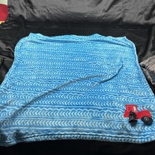 No Brand BOYS Blue White Baby Blanket with Red Truck Accent
