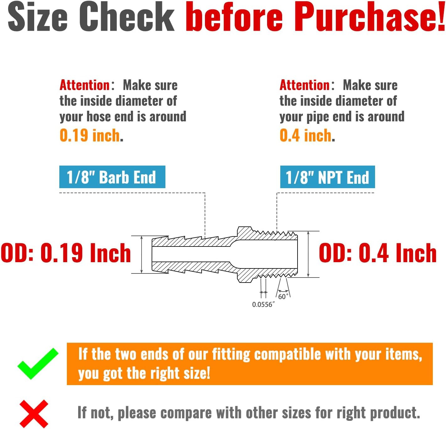 SUNGATOR 1/8'' NPT Brass Hose Barb Fittings, 1/8'' NPT Male Thread to 3/8'' Barb