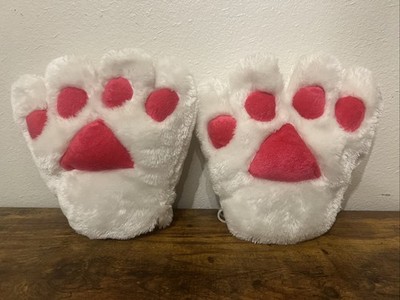 Furry Cat Paws Gloves Cozy Animal Full Fingers Bear Claws Mittens White