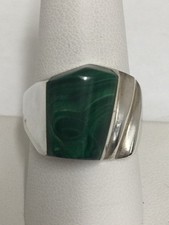 Vintage Taxco TF-19 Malachite Ring Size 9 Sterling Silver