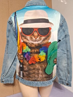 Denim Lot Food Custom Unisex Crazy Tourist Cat Jean Jacket  XLarge PLACE