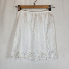 Vintage 80s Women  s Half Slip Skirt White Satin Lace Trim Sz S