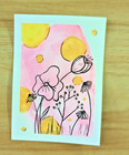 ACEO Art Trading Card Watercolor Original Painting Bubble Floral Line Pen Draw — photo 7