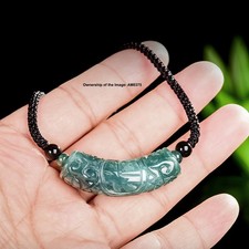 New Natural Grade A Jade Blue Green Jadeite   Tube Pendant Necklace