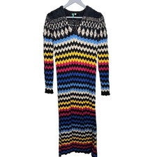 Anthropologie Farm Rio Chevron Rainbow Color Crochet Knit Sweater Maxi Dress S
