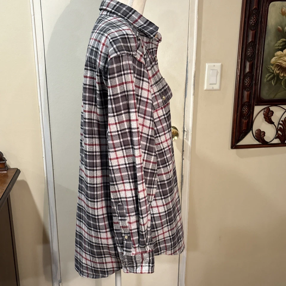 Camisa de franela pesada gris, negra y roja de manga larga mediana Moose Creek para hombre Foto 4 de 4