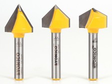 V Groove Router Bit Large 3 Bit Set - 1/4" Shank - Yonico 14391q