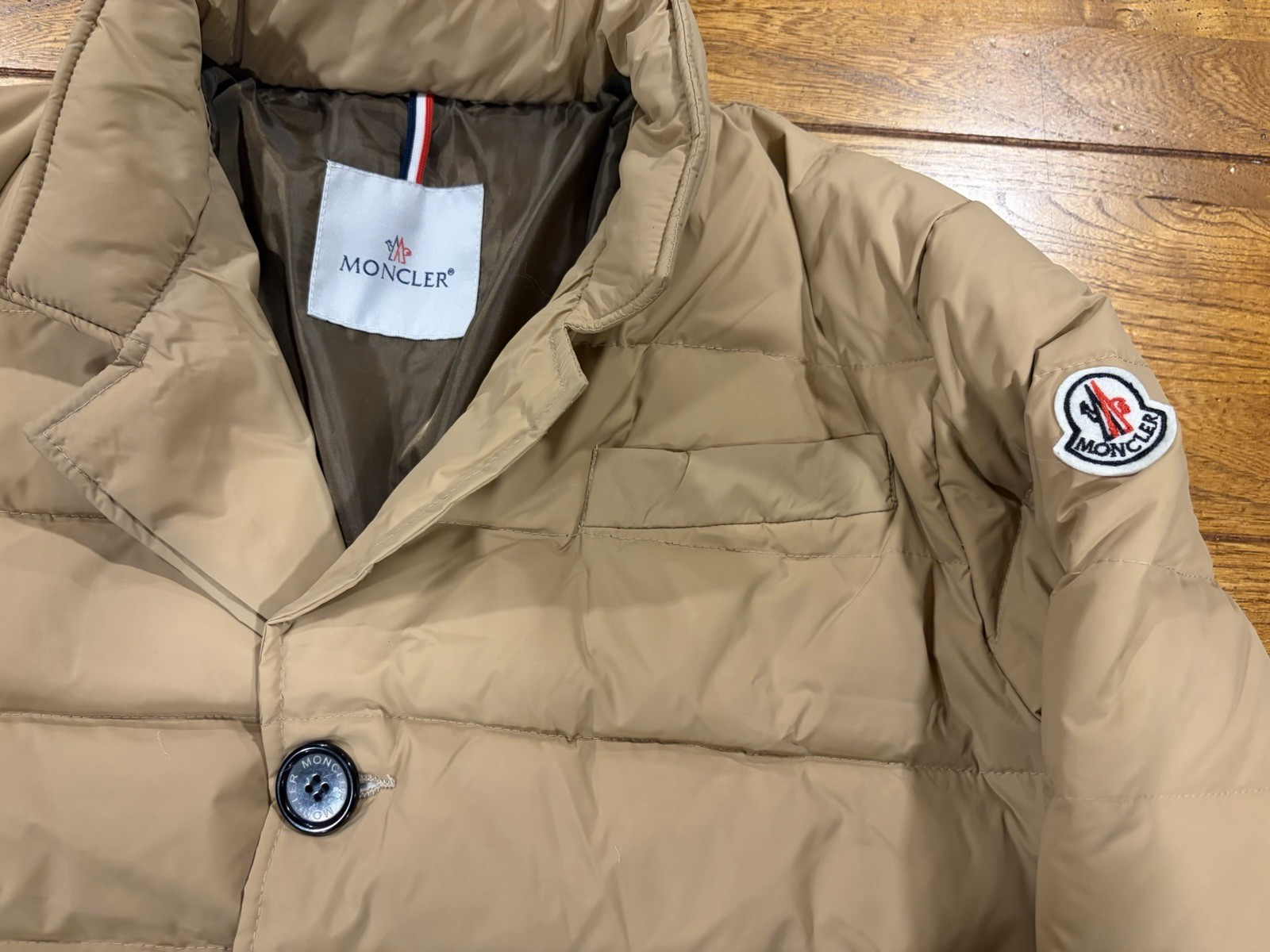 Moncler Beige Down Button-Down Puffer Jacket Coat… - image 3