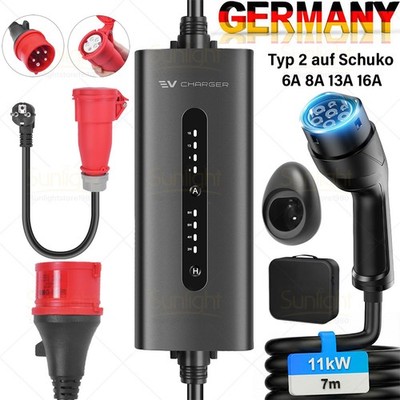 Mobile Wallbox Typ 2 EV Ladegerät 11kW 7m Ladekabel 5-poligen 6-16A CEE Stecker