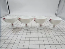 Set of 4 Chicken Milk Glass Dessert Cups Vintage White Sherbets