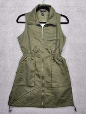 Forever 21 Dress Womens Small Green Sleeveless Zip Front Utility Shirt Mini