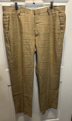 Men s Tan 100% Linen Pants Murano Baird McNutt Irish Linen Trousers Size 39x30