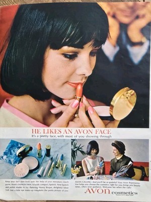 1962 He likes an Avon Face lipstick powder cosmetics  vintage Ad
