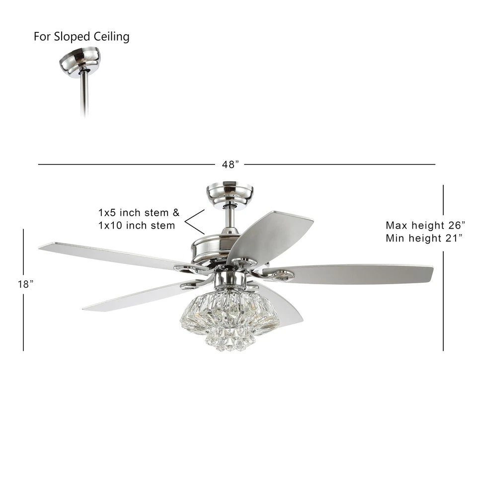 JYL9608A Kate 48" 3-Light Glam Crystal Drum LED Ceiling Fan with Remote Trans... - Image 3 of 4